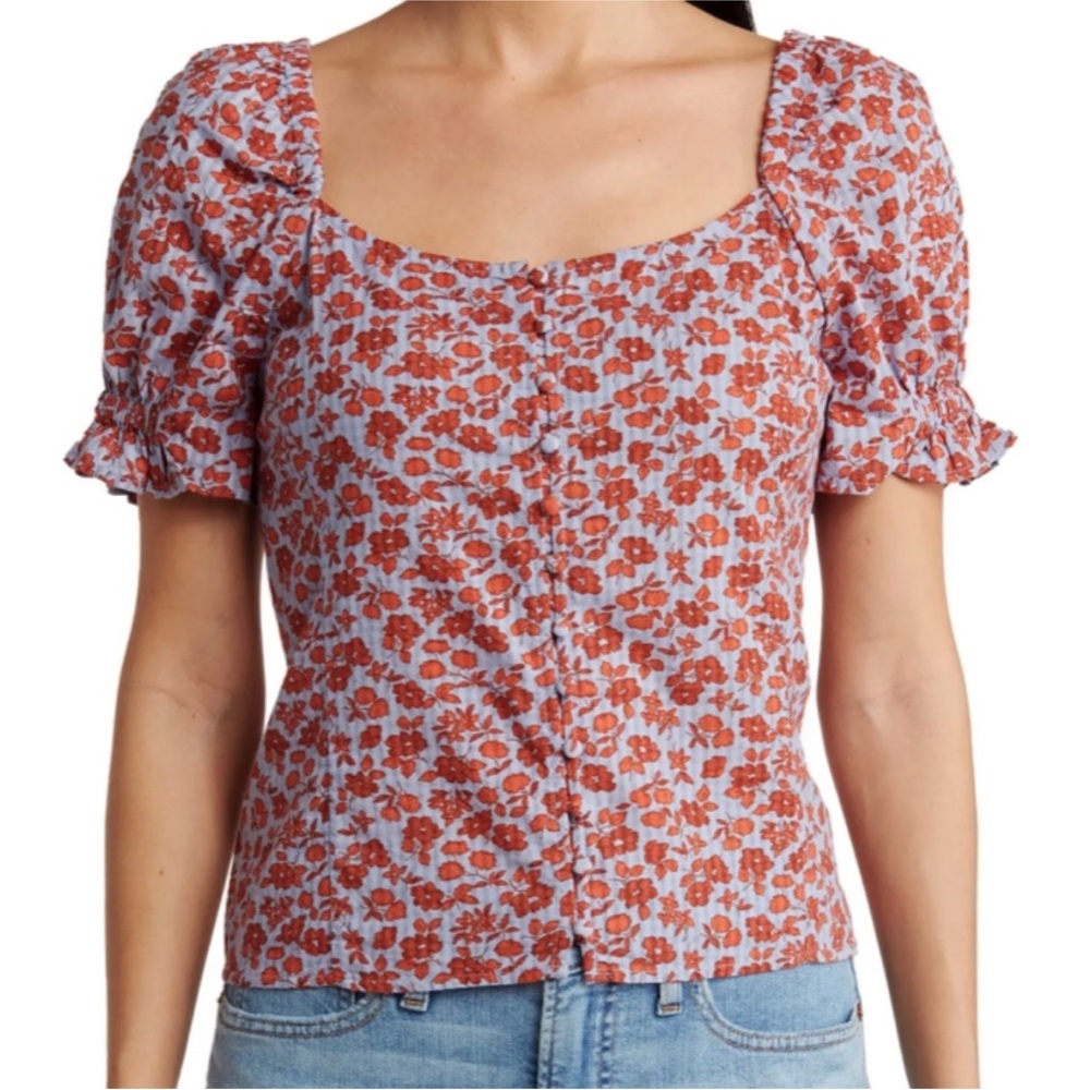 NWOT || Madewell || Floral Puff Sleeve Smocked Peasant Top Size 12